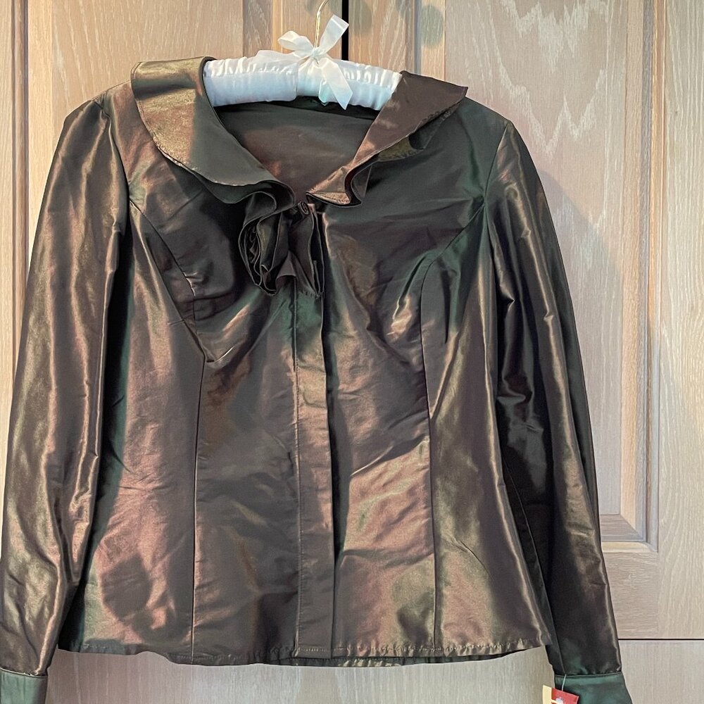 NWT Jon Long-Sleeve Iridescent Brown/Green Dress Blouse